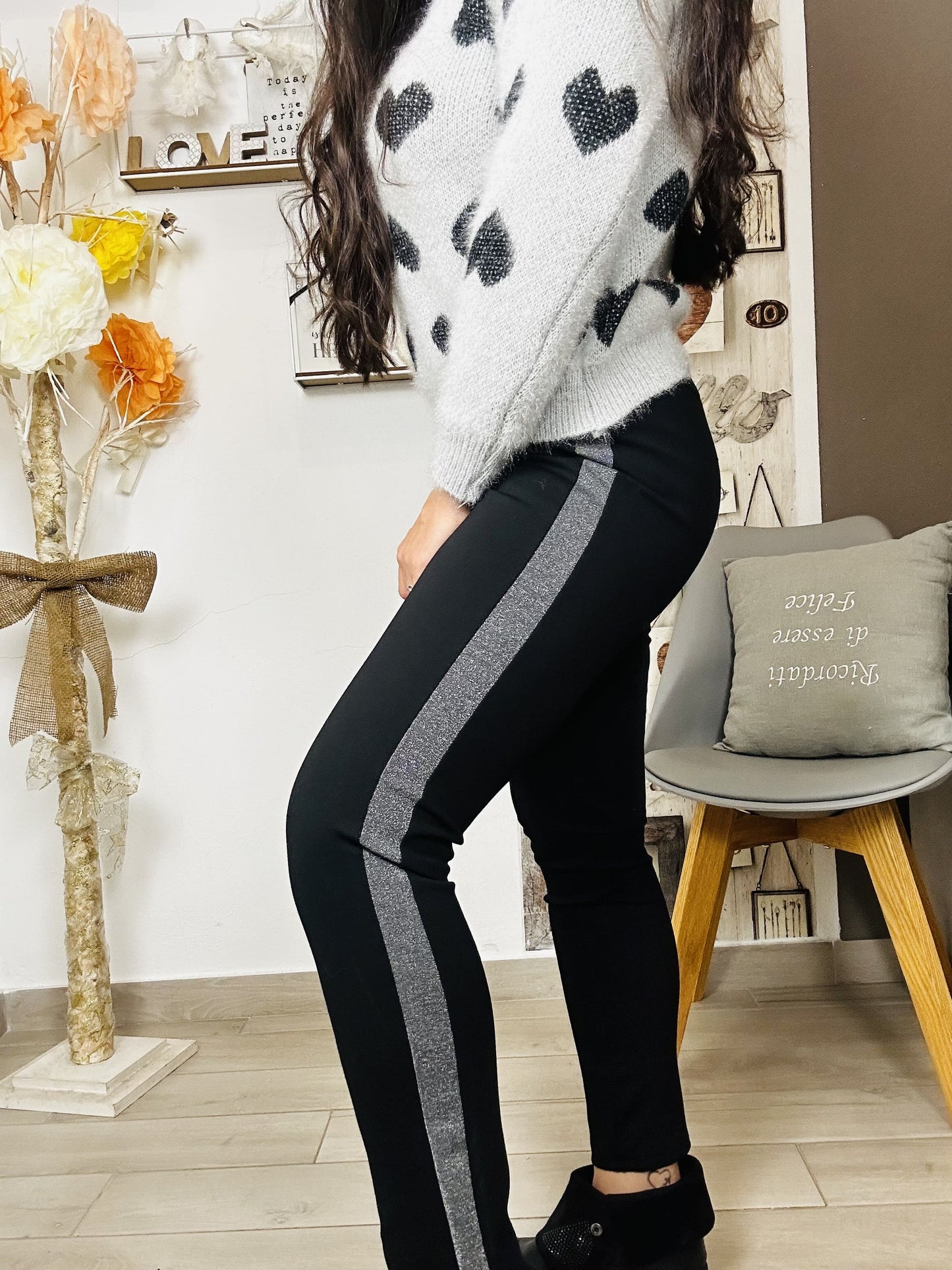 Leggings banda argento